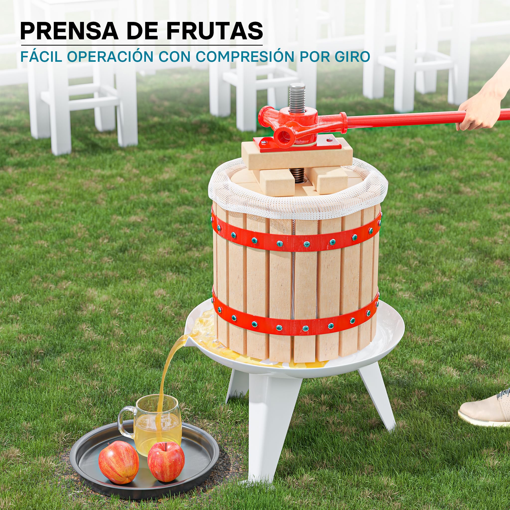WilTec Prensa en Madera para Frutas, Mosto, Vino, Manzanas con Capacidad de 12 litros con Bolsa para Pulpa