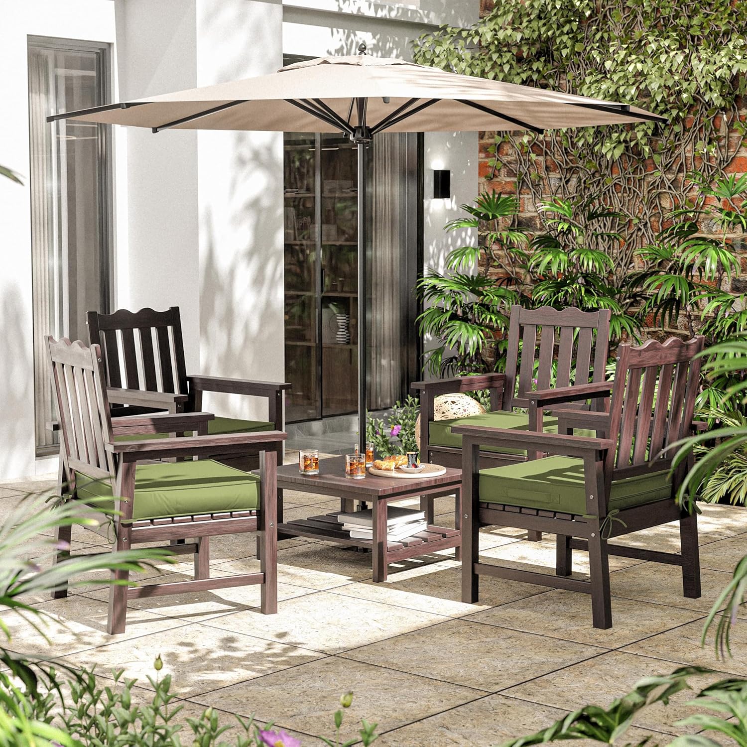 4 Set Outdoor Chair Cushions 22 X 22 X 4 Inches Patio Furniture Cushions Waterproof & Fade Resistant Outdoor Chair Seat Cushions for Patio Furniture with Handle & Adjustable Straps