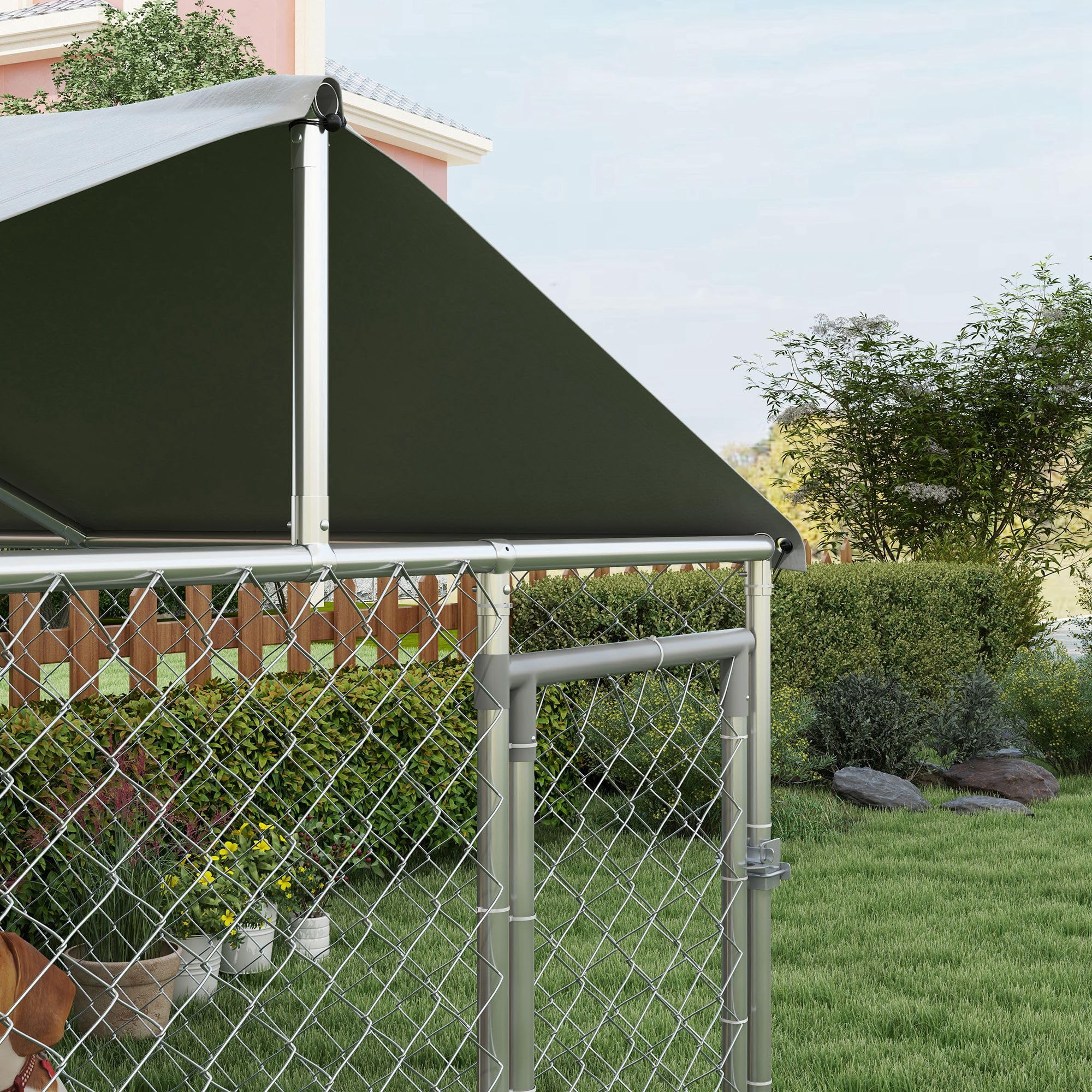 PawHut Kennel Grande per Cani da Esterno, 200x200x150cm, Argento e Grigio