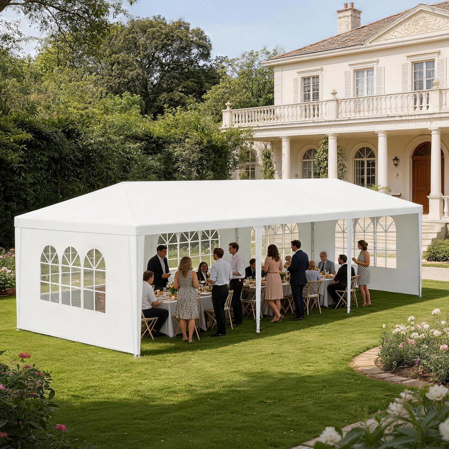 10' x 30' Outdoor White Gazebo Canopy Tent with 5 Removable Sidewalls and Windows, UV-Protective Tent for Party Wedding Events BBQ Birthday Pavilion Patio Gatherings