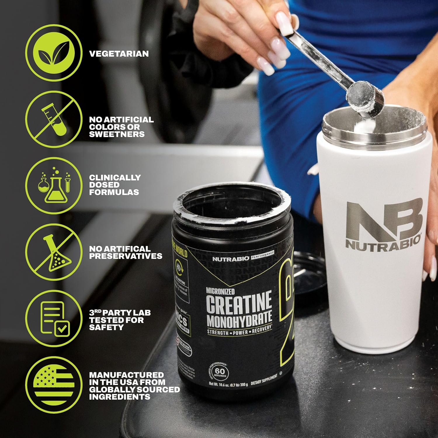 NutraBio Pure Micronized Creatine Monohydrate Powder Supplement, Unflavored, (300 g) - Supports Bulk Muscle Energy, Recovery, and Strength - HPLC Tested Creatine Powder Supplement for Men and Women