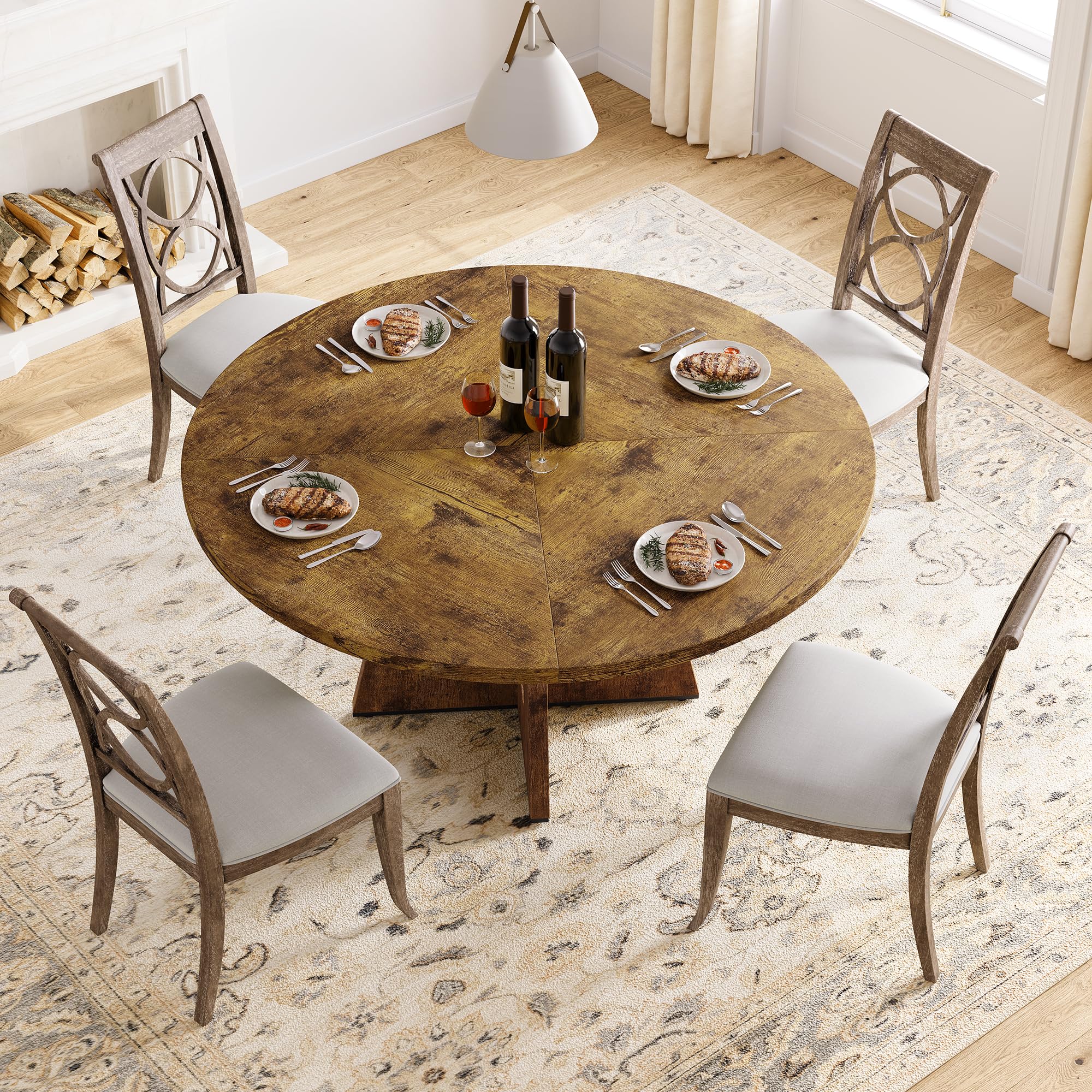 Großer runder Esstisch 120 cm aus Massivholz – rustikaler Landhausstil – platzsparendes, stabiles Design – für 4–6 Personen – für Esszimmer oder Wohnzimmer – ohne Stühle – Vintage-Farbe