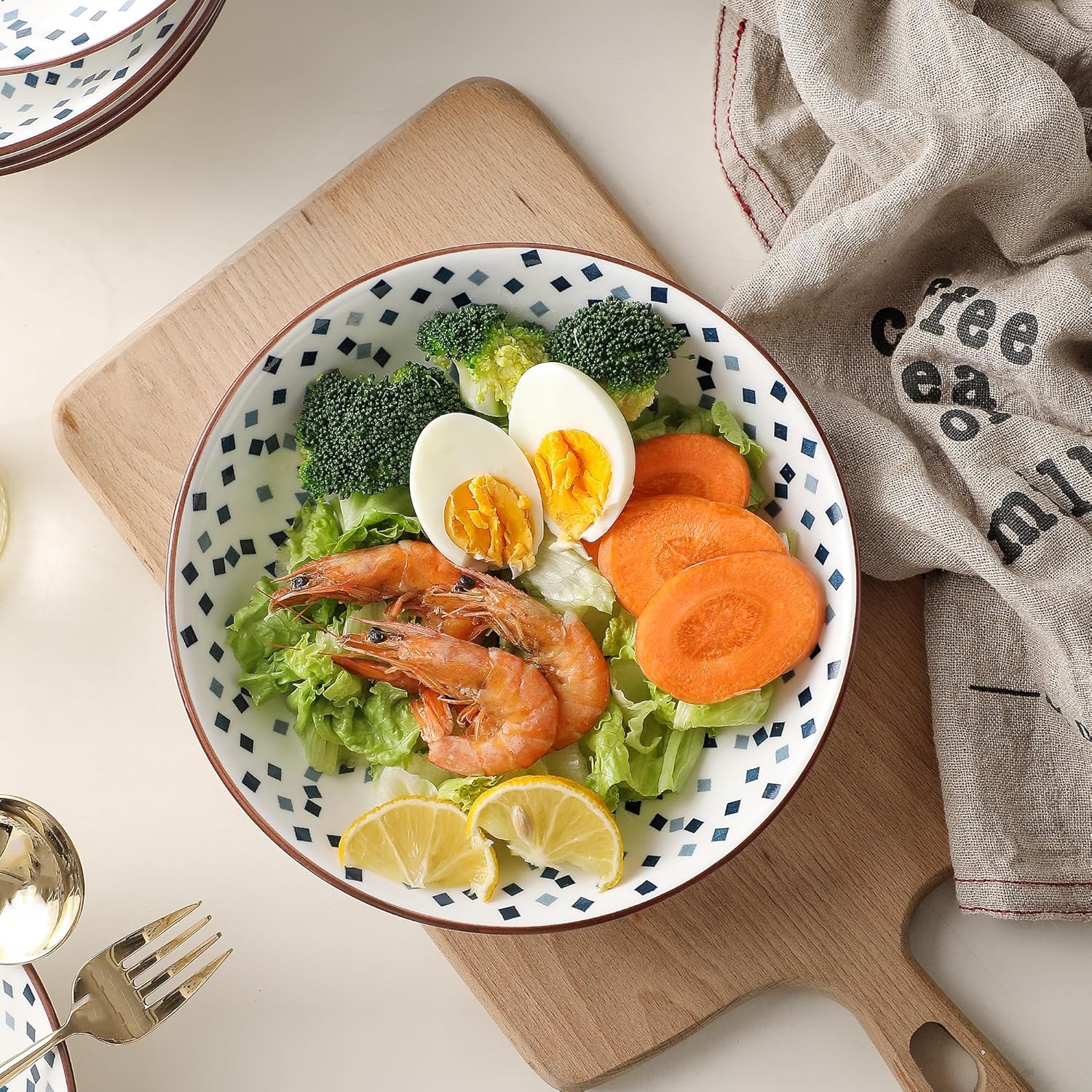 Pasta Bowl 20 oz portion control salad bowl 7.8 inch small stackable kitchen service bowl ceramic plate and soup bowl set of 6 microwave and dishwasher safe