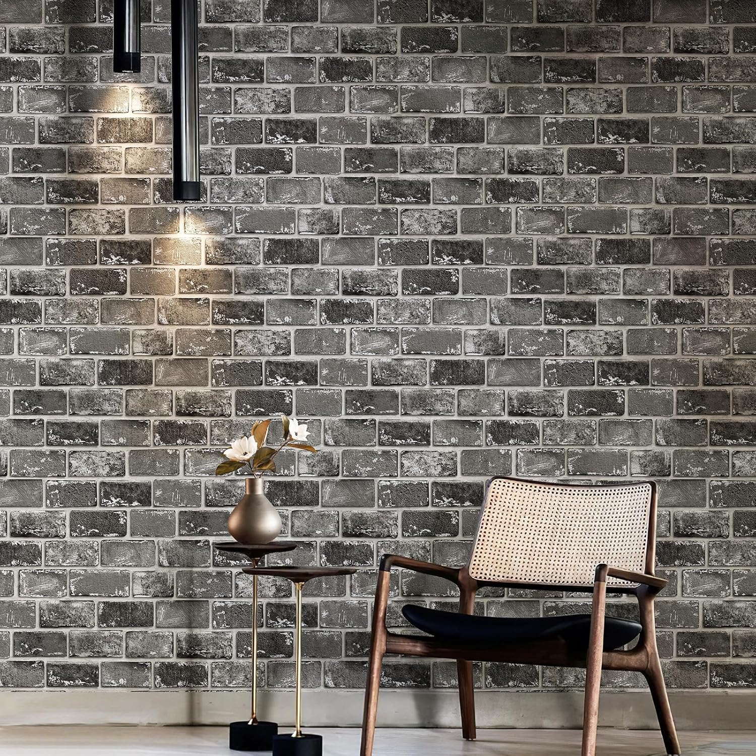 Brick Wallpaper Peel and Stick, Removable Vintage Self Adhesive Wallpaper Renter Friendly Textured Stick on Wallpaper Contact Paper （17.3" x 800" Black Brick）