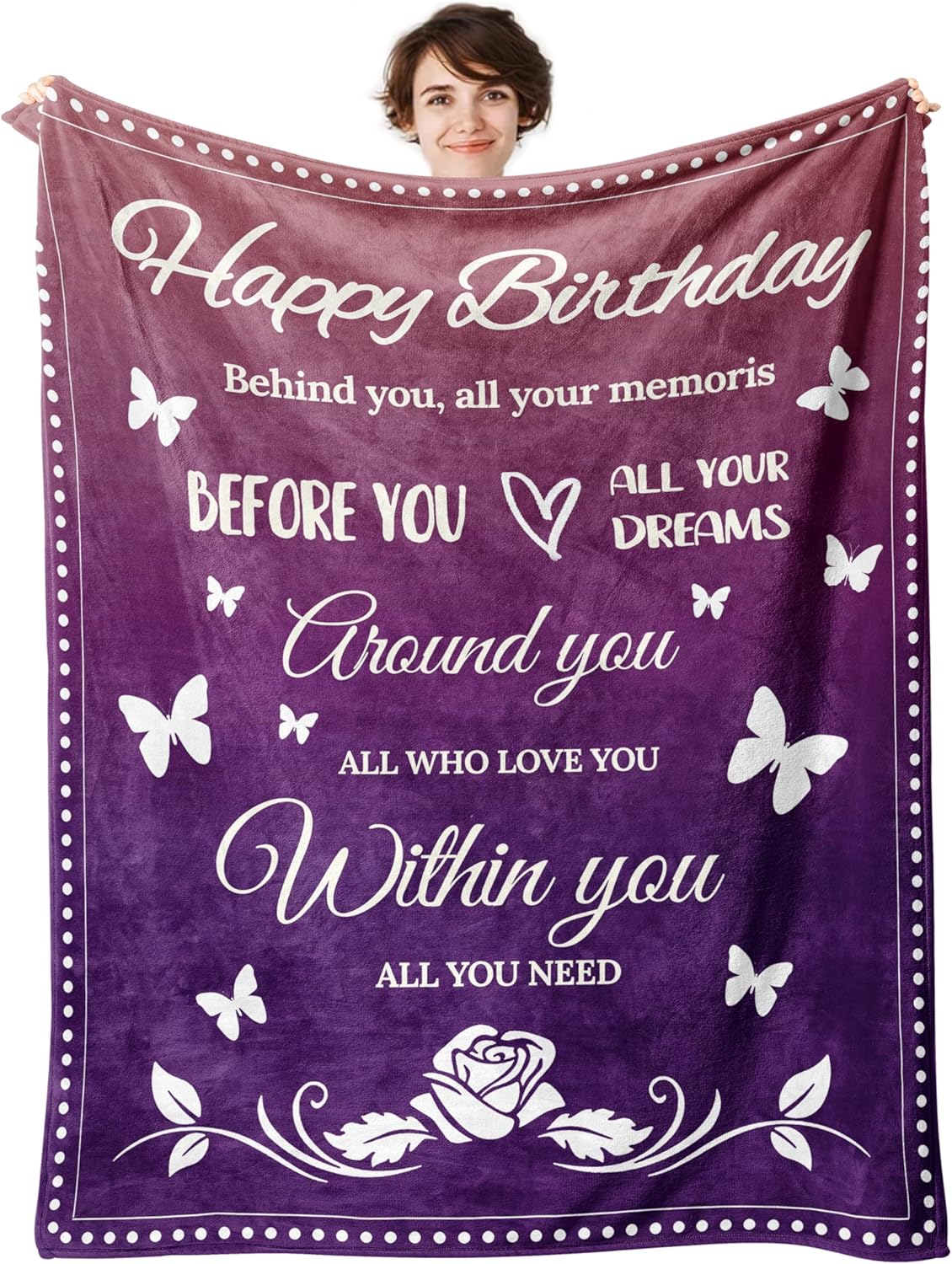 Birthday Gifts for Women Girls Her, Friendship Blanket, Mom Birthday Gifts, Happy Birthday Decorations Throw Blankets, Purple (80"x60")