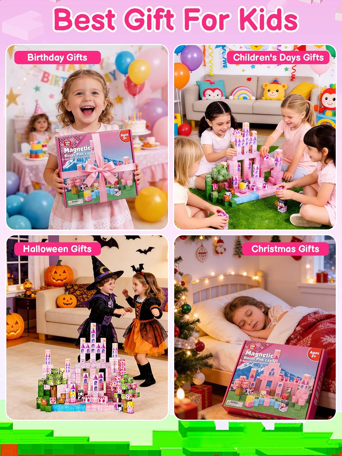 Magnetic Blocks Building Toys for Girls - 100 PCS Magnetic Building Blocks Set Kids 3D Educational Constructions 0.8in Sensory Stacking Toy Christmas Birthday Gift for 3, 4, 5, 6, 7, 8 Years Girl