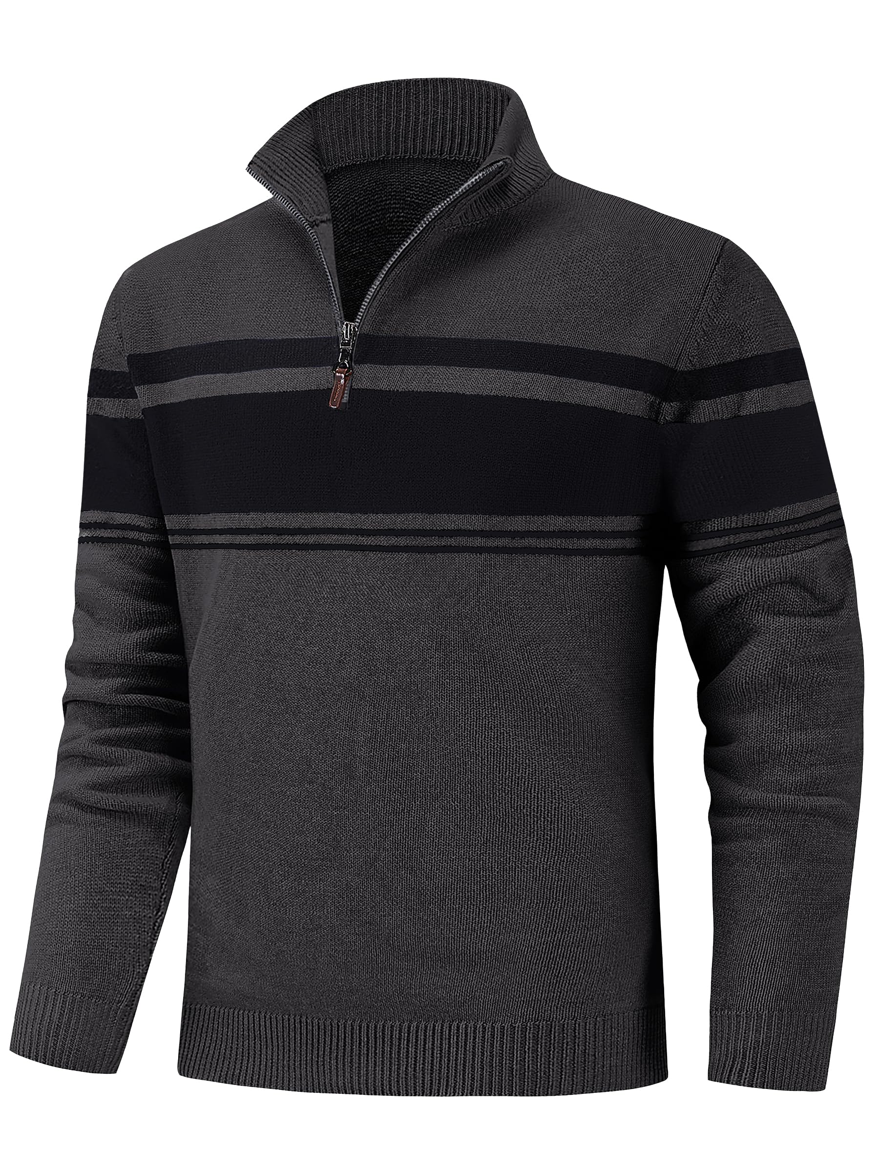 Cavva Pullover Herren Gestreift Strickpullover 1/4 Zip Winterpullover Pulli | Gestreifter Rollkragenpullover aus Baumwolle, Langarm mit 1/4 Zip Stehkragen, Warmer Winterpullover für Herren Strickpullover