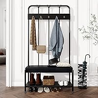 Vista 3 de Allewie Perchero para zapatos, árbol de pasillo independiente de 75 pulgadas, banco de entrada con estantes de almacenamiento, asiento tapizado