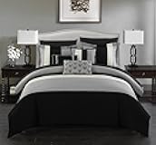Black Bed in a Bag Comforter Set, Queen Size (10 Pieces), Ayelet - Color Block Stripes Premium Microfiber Bedding - Comforter, Flat & Fitted Sheets, Shams, Pillowcases & Decorative Pillows