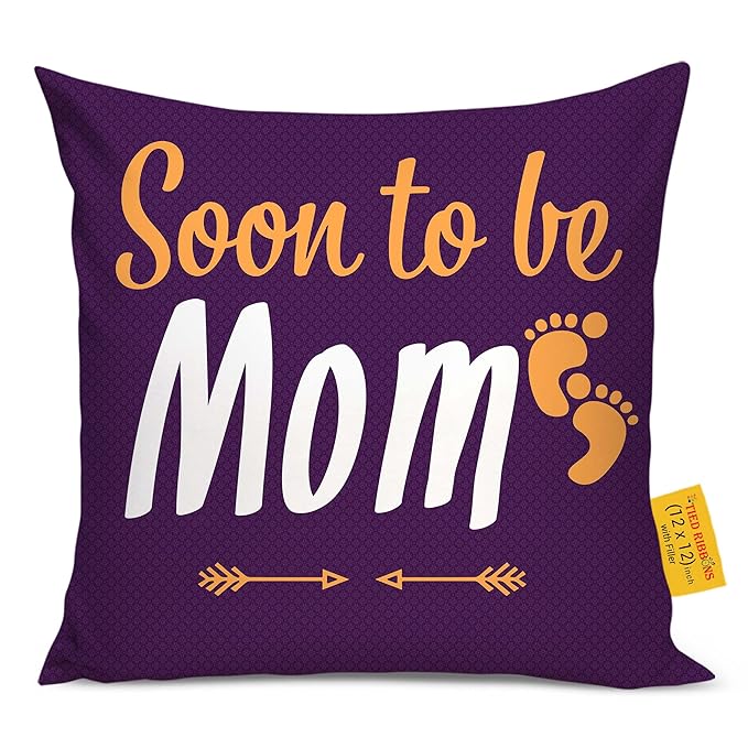 TIED RIBBONS to Be Mummy Pregnancy Gift for Pregnant Women Sister Wife Baby Shower Printed Satin Cushion Cover with Filler (12 inch x 12 inch)