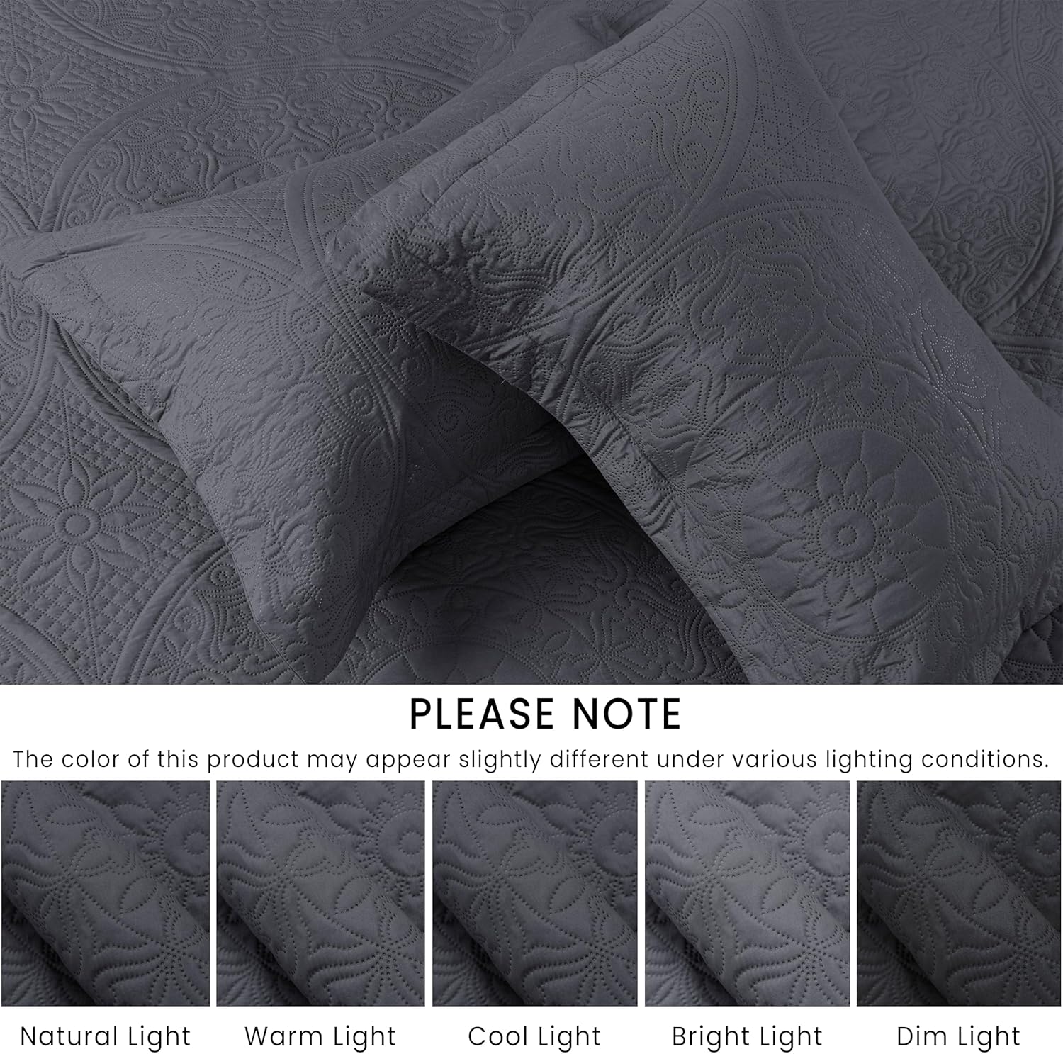 Quilt Bedding Set Lightweight Microfiber Bedspread with Pillow Shams - Oversize Reversible Coverlet Embossed Quilt Bed Cover for All Season (Charcoal, Twin)