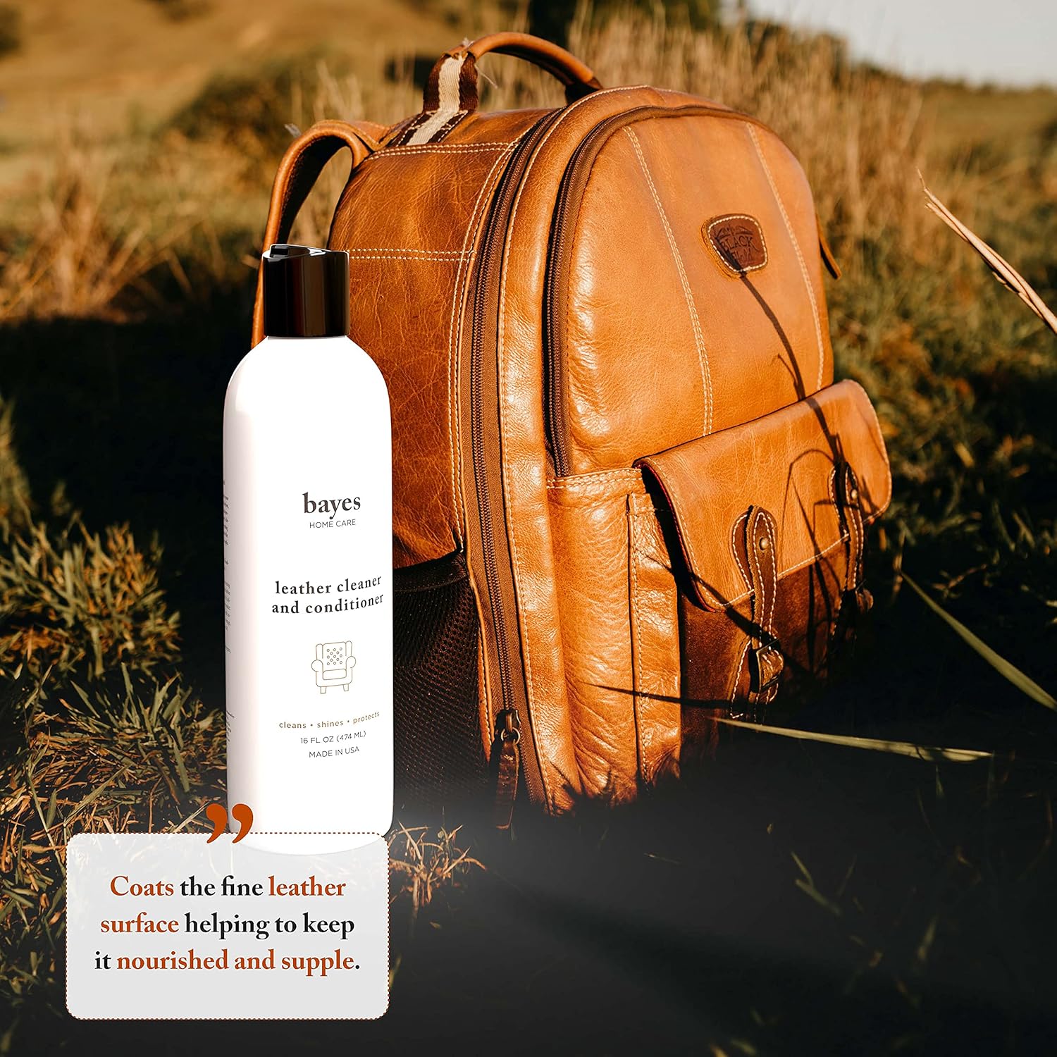 Bayes Premium High Performance Non Toxic Leather Upholstery Cleaner and Conditioner - 16 oz - Prevents Drying, Cracking or Fading of Leather Couches, Car Seats, Shoes, Purses : Automotive