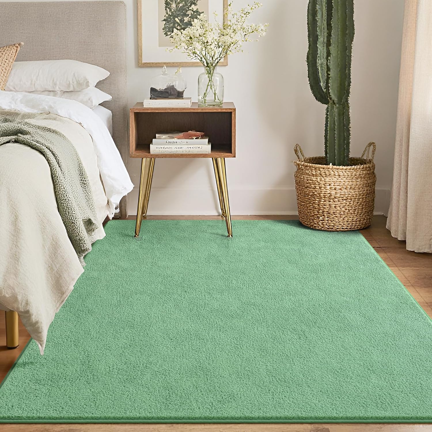 Keeko 4x6 Sage Green Area Rugs for Bedroom, Soft Modern Living Room Rug Indoor Non Slip Low Pile Washable Rug Fluffy Fuzzy Memory Foam Carpets Throw Rugs for Kids Nursery Classroom Dorm Room Decor