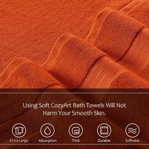 Miniatura 4 de COZYART - Juego de 4 toallas de mano para baño de algodón, 13 x 30 pulgadas, color naranja quemado, súper suaves, altamente absorbentes, duraderas,