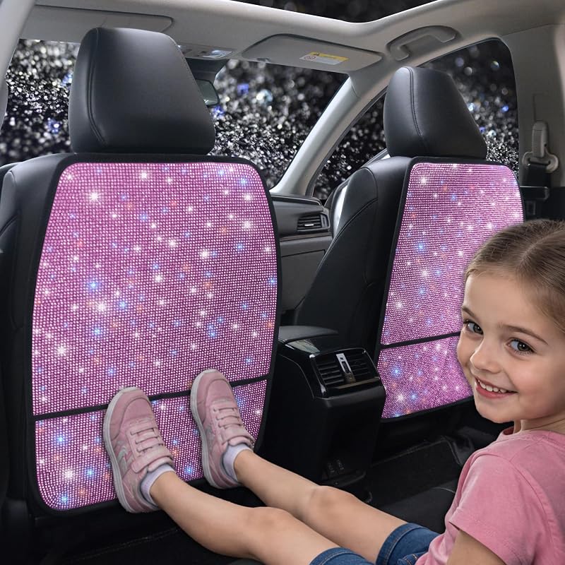 Protetor de encosto de banco automotivo Pirador com bolsos, strass rosa e instalação sem ferramentas, kit com 2 peças
