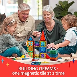 Magnetic Tiles 125 PCS (XL SET), Magnetic Tiles for Kids, Toy for 3 4 5 6 7 8 Year Old Boys & Girls, Large Building Set, Great Gift for Kids Aged 3-8, Gift Box, + Bonus Zippered Carrying CASE