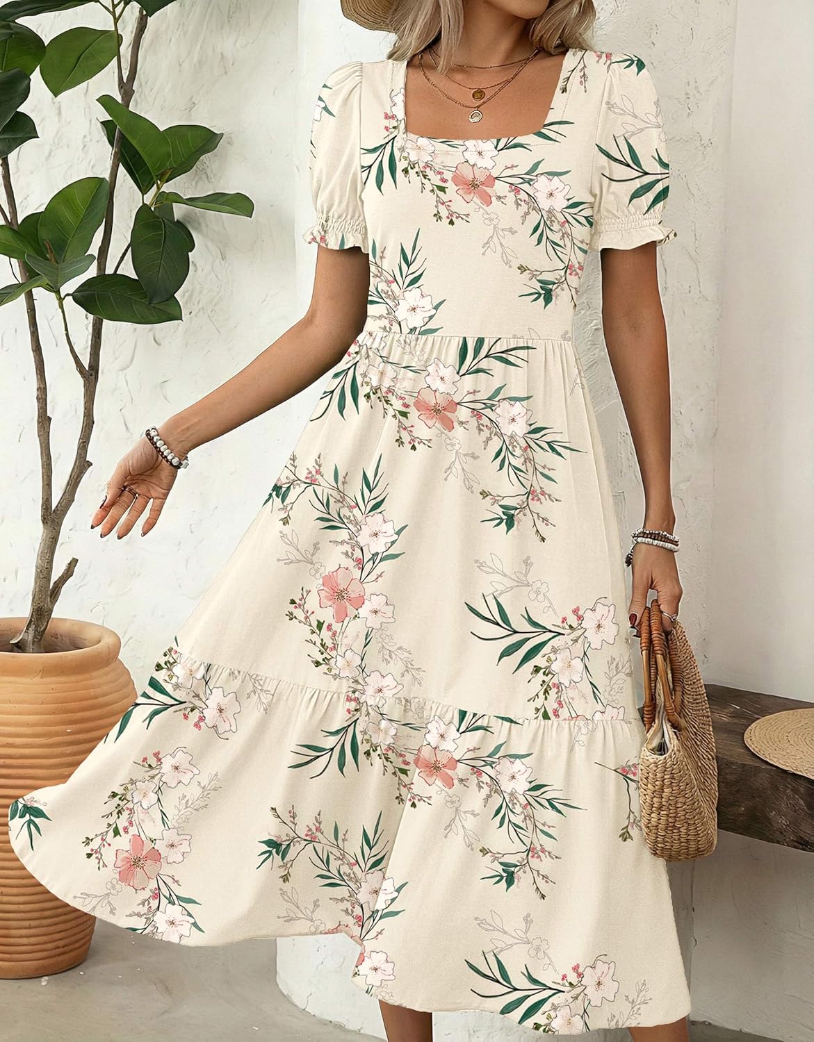 Zeagoo Summer Dresses for Women Flowy Casual Midi Dress Short Sleeve Tiered Dress Beach Vacation Sundresses with Pockets - Image 3