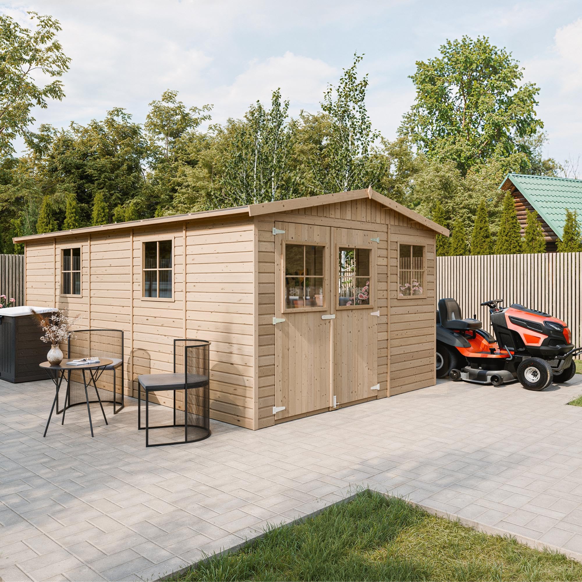 Cobertizo de Madera para jardín - 324x516cm/15m2 Cobertizo de Madera Natural - Taller de Jardín - Bicicleta, Almacenamiento de Herramientas TIMBELA M337