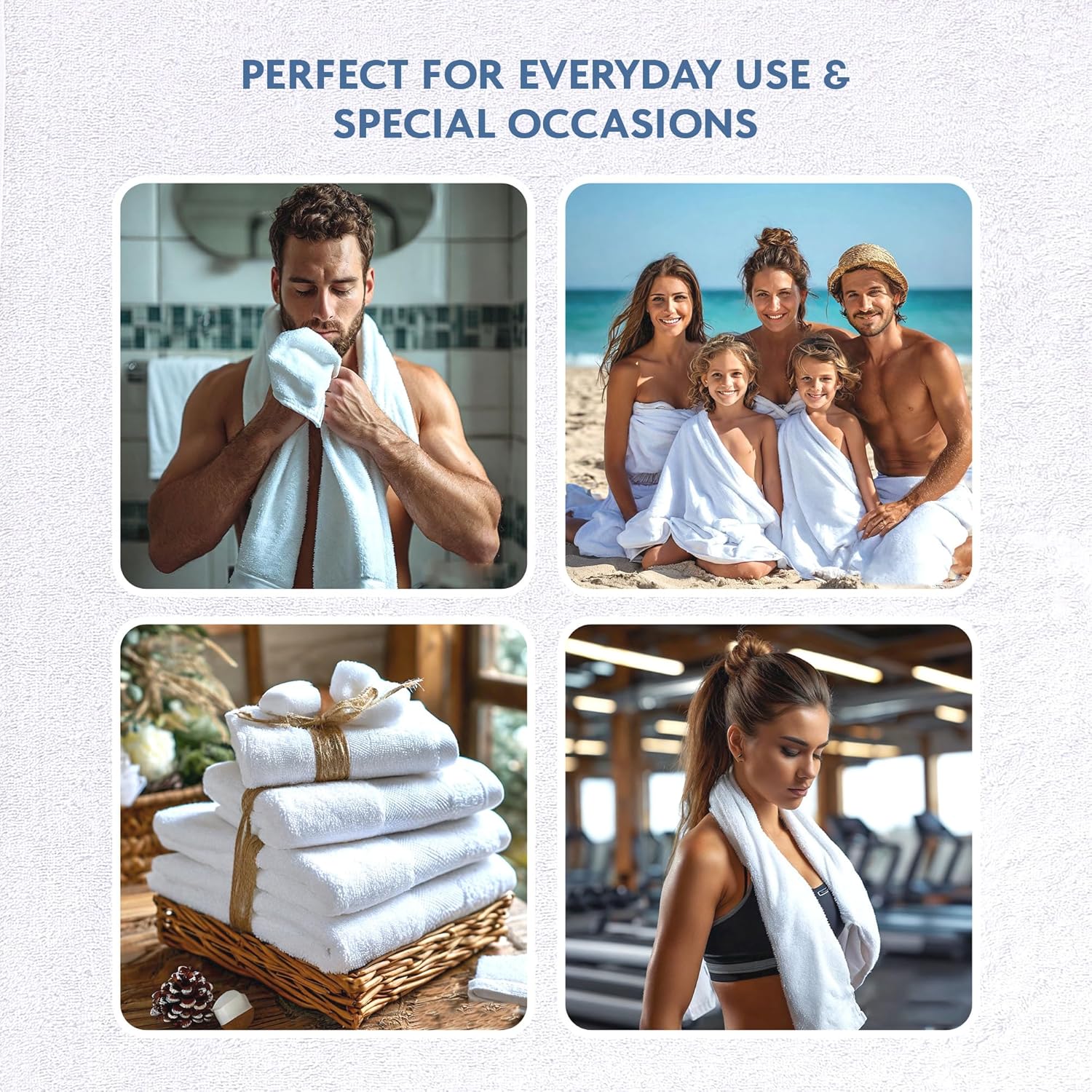 Bath Towels 100% Turkish Cotton Towels for Bathroom Set of 6 - Soft & Absorbent Bathroom Towel Set, 2 Bath Towels, 2 Hand Towels, 2 Washcloths, Quick Dry Towels, Premium Bathroom Essentials (White)