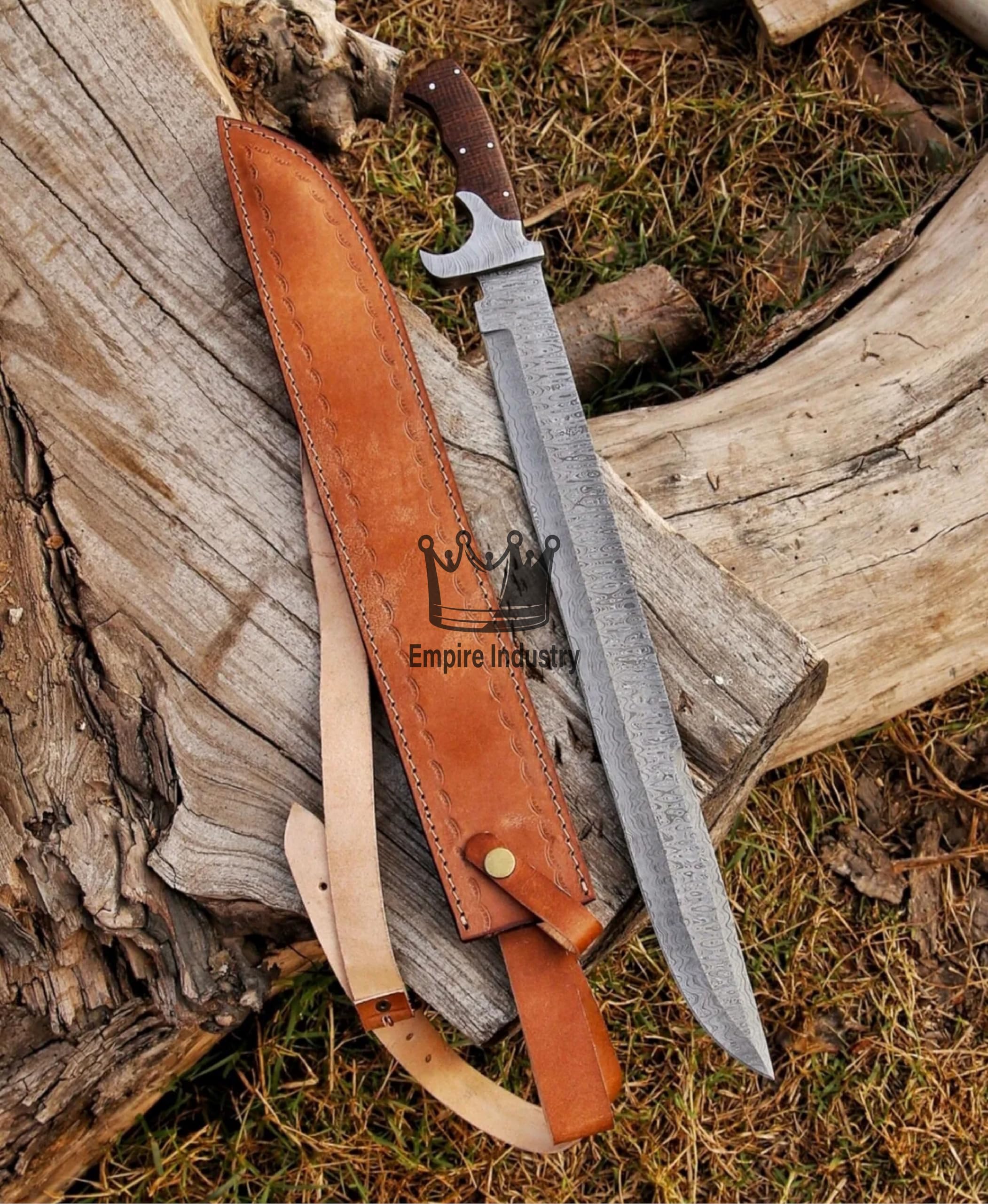 Empire - 30 Inch Long - Handmade Damascus Steel Double Edge Medieval Sword with Sheath - Micarta Grip - Sharp Edges - Hand Forged Hunting Sword - Best Gift for Him