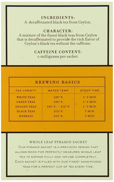 Harney and Sons Decaf Ceylon Tea, 20 Count, 1.6 Oz, (Pack of 6)