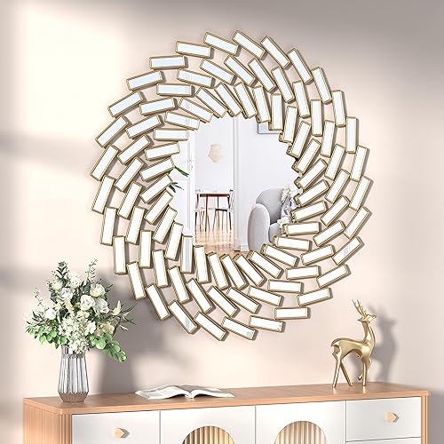 Miniatura 1 de NXHOME Espejo de pared decorativo marrón de 31.5 x 31.5 pulgadas, diseño veneciano griego, grande, redondo, abstracto, espejo de pared para sala de