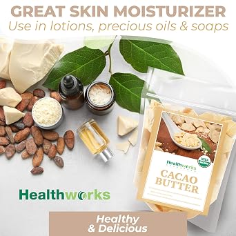 Healthworks Superfoods Organic Cacao Butter 1 lb Raw Unrefined Keto Non-GMO