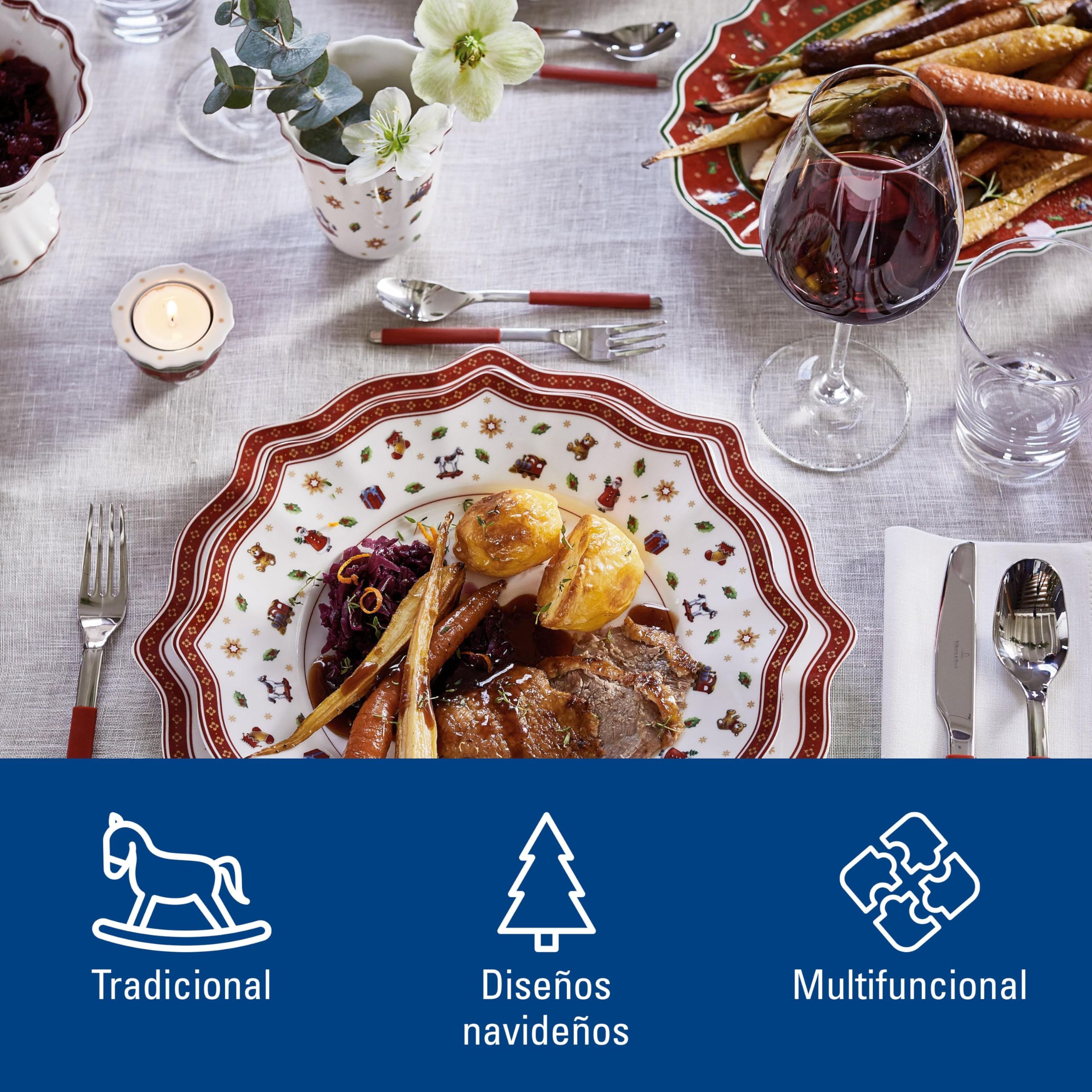 Villeroy & Boch Toy's Delight Assiette de présentation, 35 cm, Porcelaine Premium, Blanc/Rouge