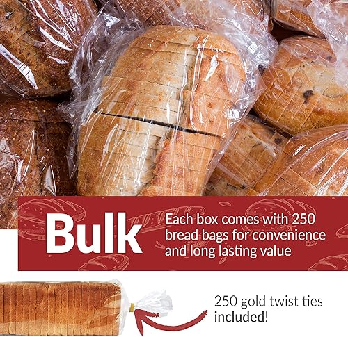 Miniatura 3 de Reli. Bolsas de pan con lazos, 8 x 4 x 18 pulgadas, paquete de 250 (250 lazos giratorios), bolsas a granel para pan casero, panadería, embalaje de