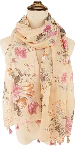 Miniatura 2 de YOUR SMILE - Bufanda bohemia grande para mujer, bufandas ligeras con estampado floral, para otoño e invierno, a la moda, con flecos