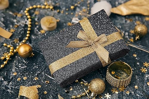 Miniatura 4 de Kitico Papel tapiz negro con purpurina para despegar y pegar, papel de contacto negro con purpurina negra, papel tapiz autoadhesivo de 17.7 x 393.7