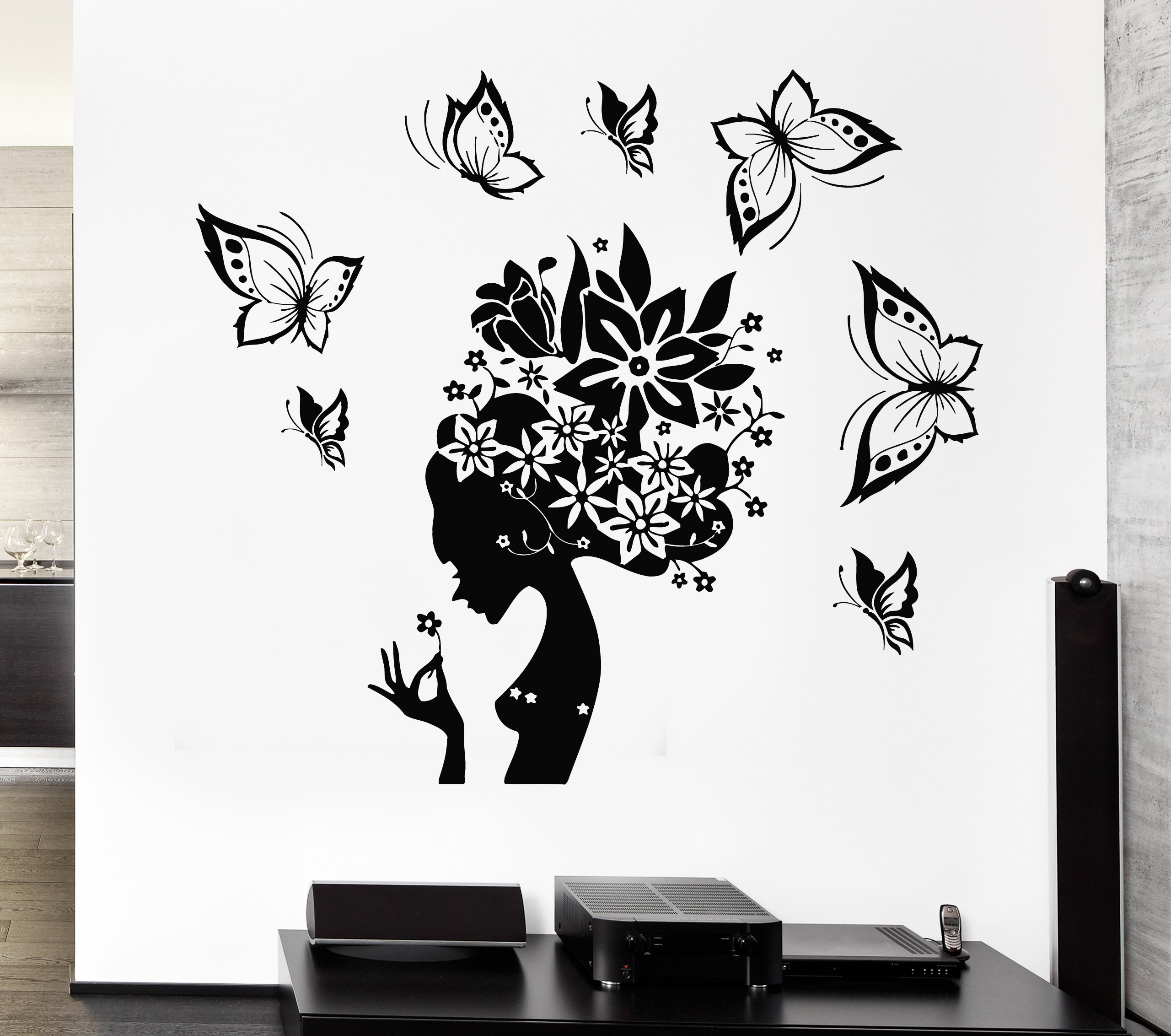 Amazon.com: Wall Decal Pretty Butterfly Beauty Salon Woman Abstract Hair  Vinyl Stickers Art Mural (ig2537) : Tools & Home Improvement