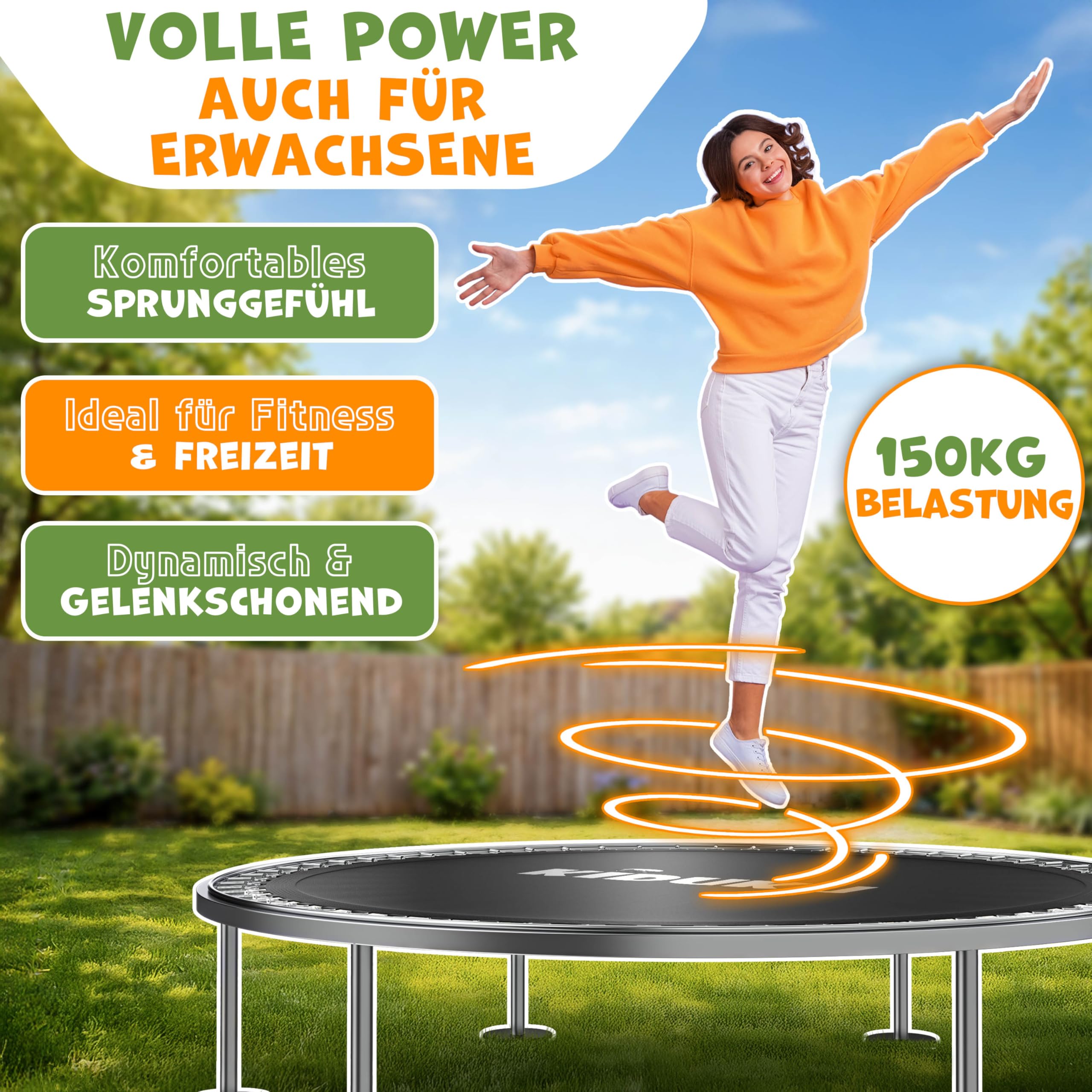 KIDUKU® Trampolin Sprungtuch Ø 244 305 366 427 cm | Ersatz Sprungmatte 48-96 Ösen UV-Beständig & Wetterfest | Zubehör Ersatzmatte Garten-Trampolin | Trampolinsprungtuch 260g/m² PP