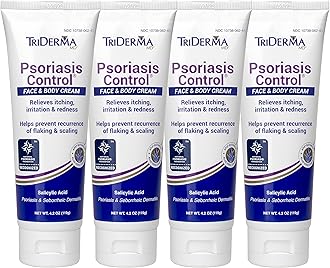 Psoriasis Control Face & Body Cream - Maximum Strength 3% Salicylic Acid, AP4 Aloe Vera Gel, Urea Cream - Extra Moisturizing Treatment, No Cortisone or Coal Tar - FSA Eligible - 4.2 oz, 4Pack