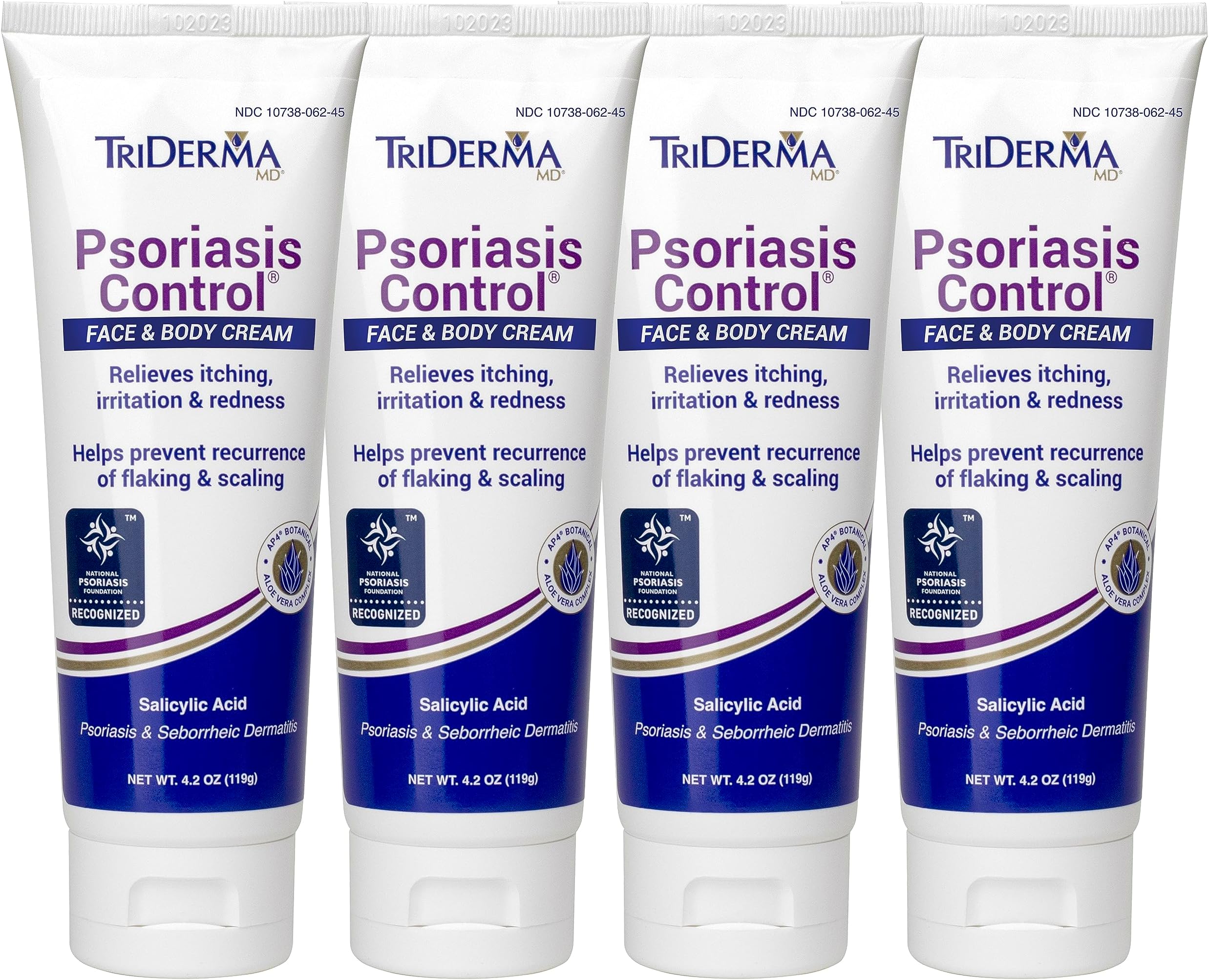 TriDerma Psoriasis Control Face & Body Cream - Maximum Strength 3% Salicylic Acid, AP4 Aloe Vera Gel, Urea Cream - Extra Moisturizing Treatment, No Cortisone or Coal Tar - FSA Eligible - 4.2 oz, 4Pack