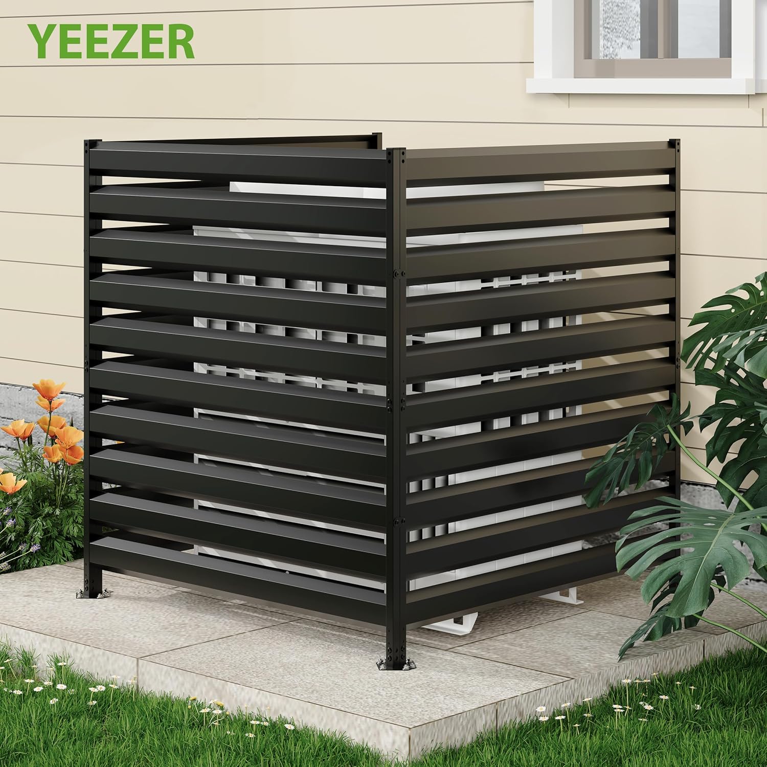 42” H x 38” W Black Outdoor Fence 2 Panels, Air Conditioner Metal Privacy Fence, Pool Equipment Enclosure, Trash Can Screens Fence Kit for Outside, Backyard, Patio, Garden