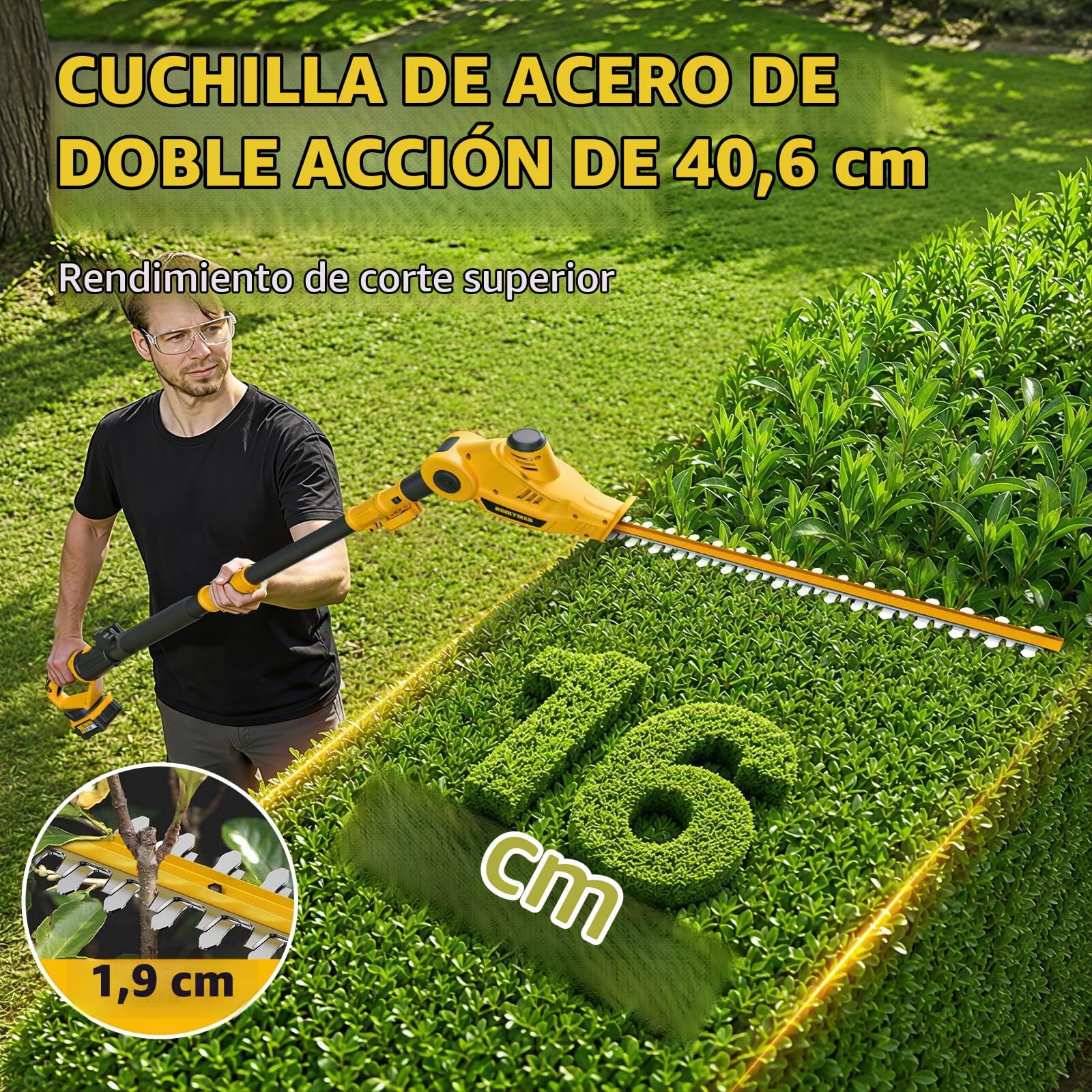 Alloyman Cortasetos de Poste de 20V máximo, Cortasetos telescópico, con 2 Paquetes de baterías de 2,0 Ah y Cargador, Cortasetos de 8 pies para podar arbustos