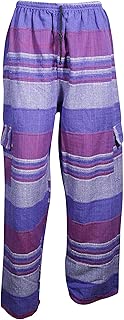 Women's Purple Yoga Pants Cotton High Waist Striped Side Pocket Pajamas S/M