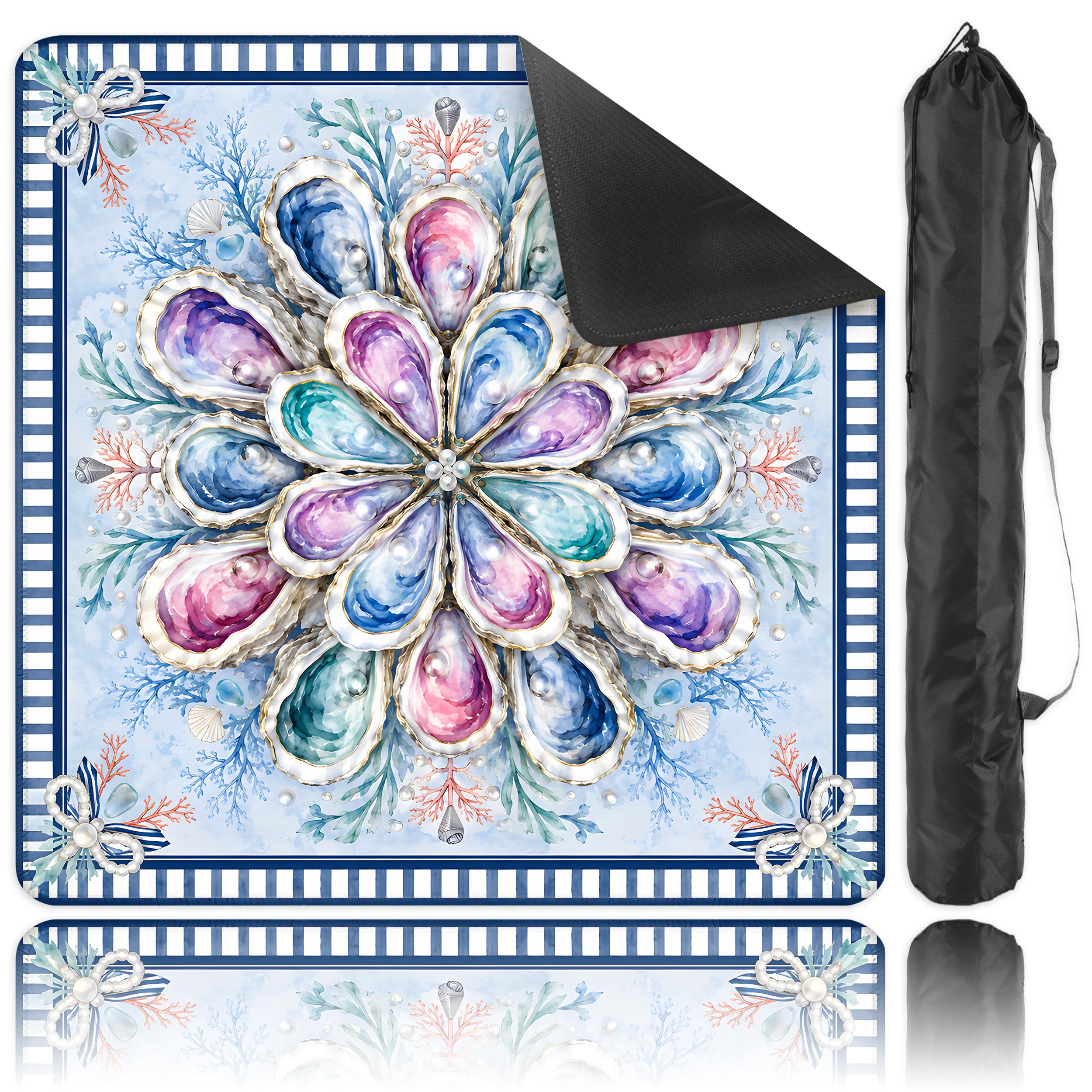 SODAVA Tapis de mahjong à rayures bleues et blanches - 31,5 x 31,5 cm - Antidérapant - Réduction du bruit - Pour mahjong, jeux de société, cadeaux pour joueurs de carrelage, clubs avec sac de