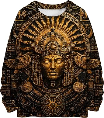 Fashiononly Aztec Sun God Design Pullover Hoodie Men Women Outfit Ancient Gold Art Gift