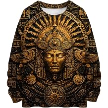 Fashiononly Aztec Sun God Design Pullover Hoodie Men Women Outfit Ancient Gold Art Gift