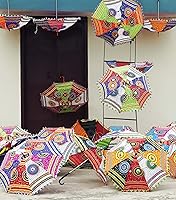 Vista 3 de Marubhumi Paraguas indio de diseño hecho a mano de algodón multicolor multicolor bordado Boho paraguas sombrilla (10 unids)
