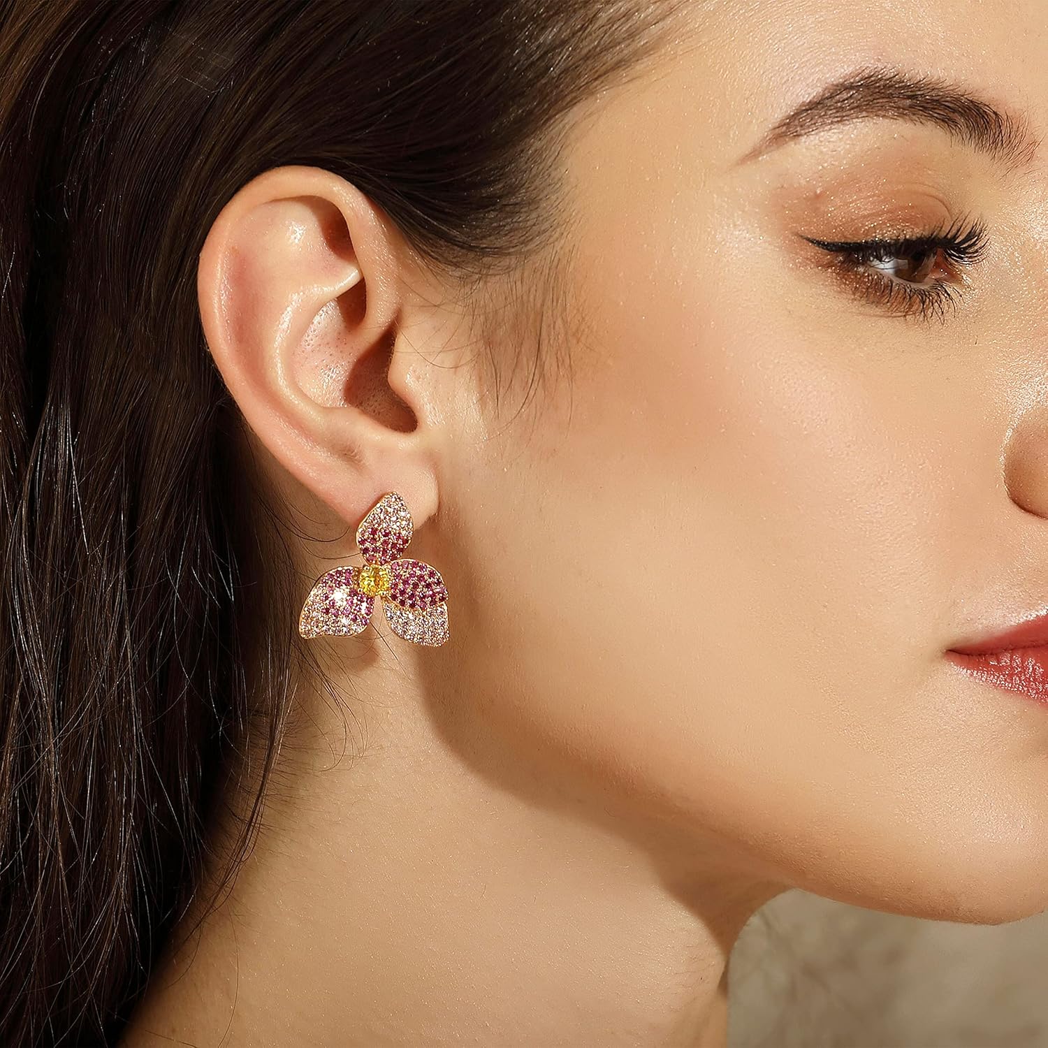 Zircon Gemstone Drop Dangle Earrings, Multi Color Created Sapphire Sparkly Evening Dressy Earrings, 18K Gold Plated 925 Sterling Silver posts, Hypoallergenic, Formal Jewelry for women