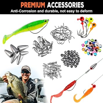 PLUSINNO 253/387pcs Fishing Gear Accessories Kit, Fishing Tackle Box with Tackle Included, Fishing Hooks, Fishing Weights Sinkers, Spinner Blade, Fishing Equipment for Bass Trout Bluegill Crappie