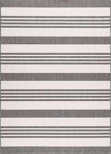 Miniatura 2 de nuLOOM Heidi - Alfombra decorativa de múltiples rayas para interiores y exteriores, 2 x 3 pies, grisbeige
