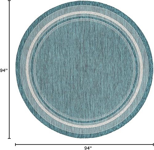 Vista 267 de Unique Loom - Colección Outdoor Border - Tapete para exteriores de borde suave - 5 pies 3 pulgadas x 8 pies, rectangular, azul/marfil azu/marfil