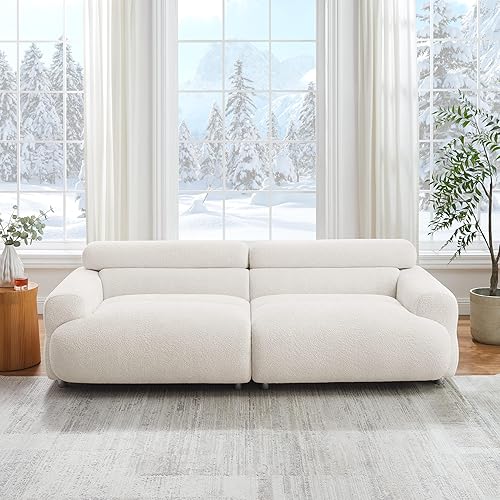 VANOMi Sofá biplaza Boucle Cloud de 89 pulgadas, cómodo sofá tapizado de asiento profundo, moderno sofá de mediados de siglo para sala de estar,
