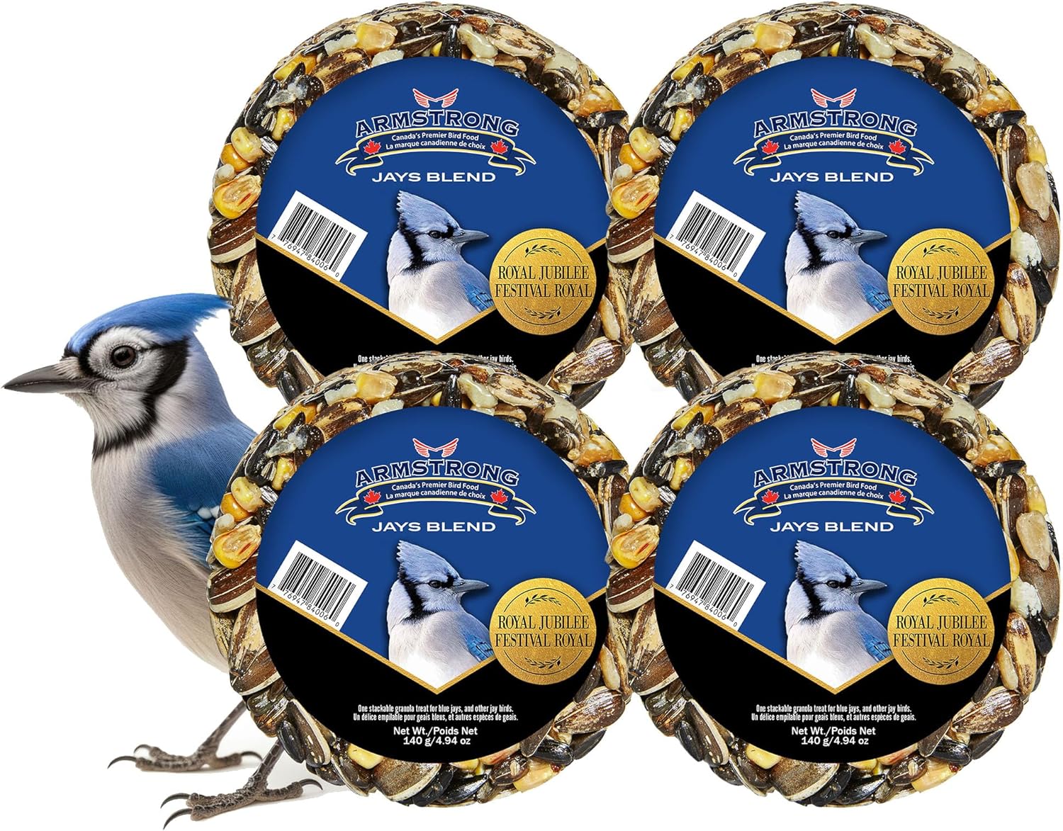 Armstrong Wild Bird Food Variety Flavor Granola Stacks, Pack of 4 - Royal Jubilee Brilliance, Jays Blend, Persistence & Sweet Songs - High-Energy Bird Treats, Ideal for Granola Stack Feeders