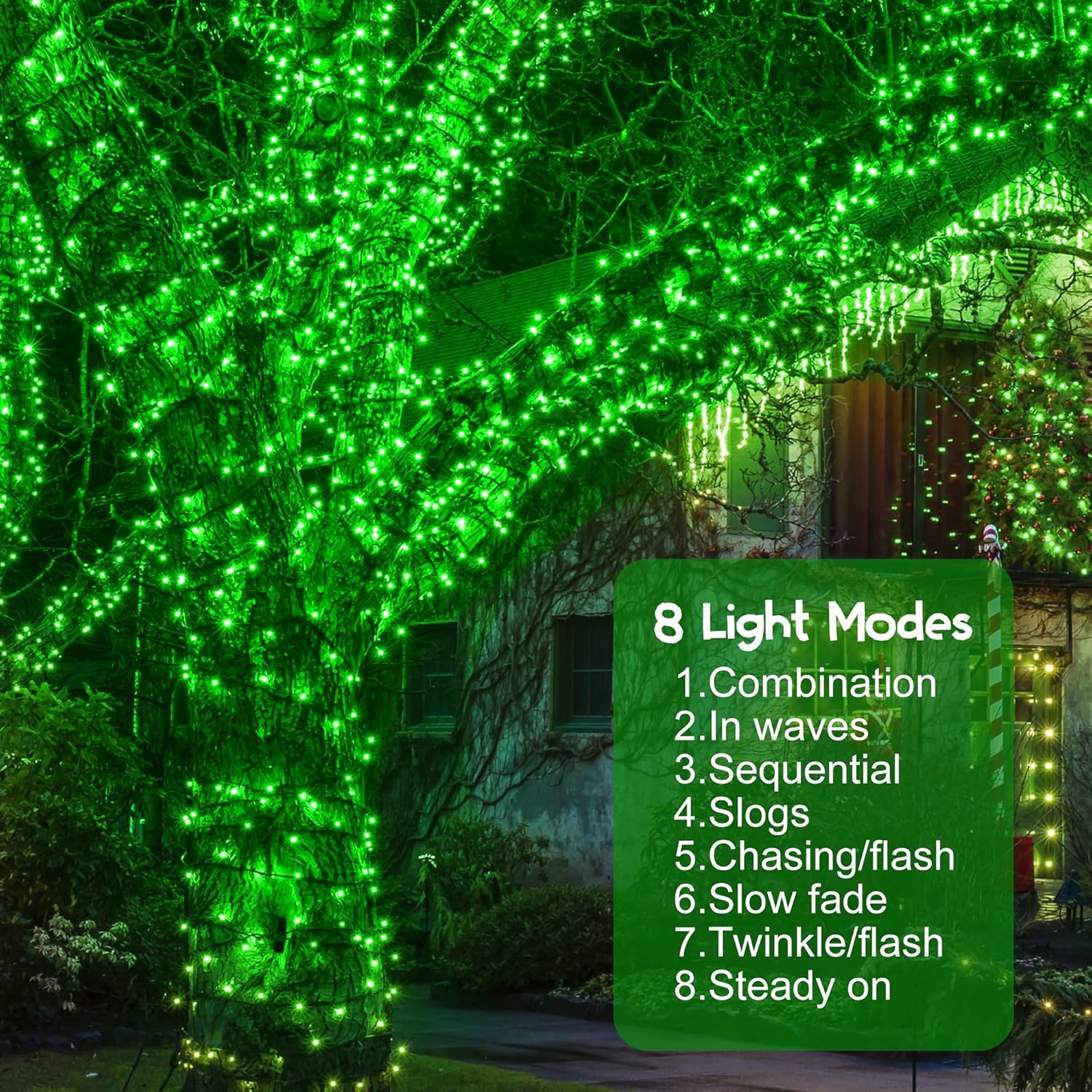 164Ft 500 LED Green St. Patrick's Day Lights, Waterproof 8 Twinkle with Memory Functions Green String Lights for Indoor Outdoor Tree Garden St. Patrick's Day Decoration - Image 4
