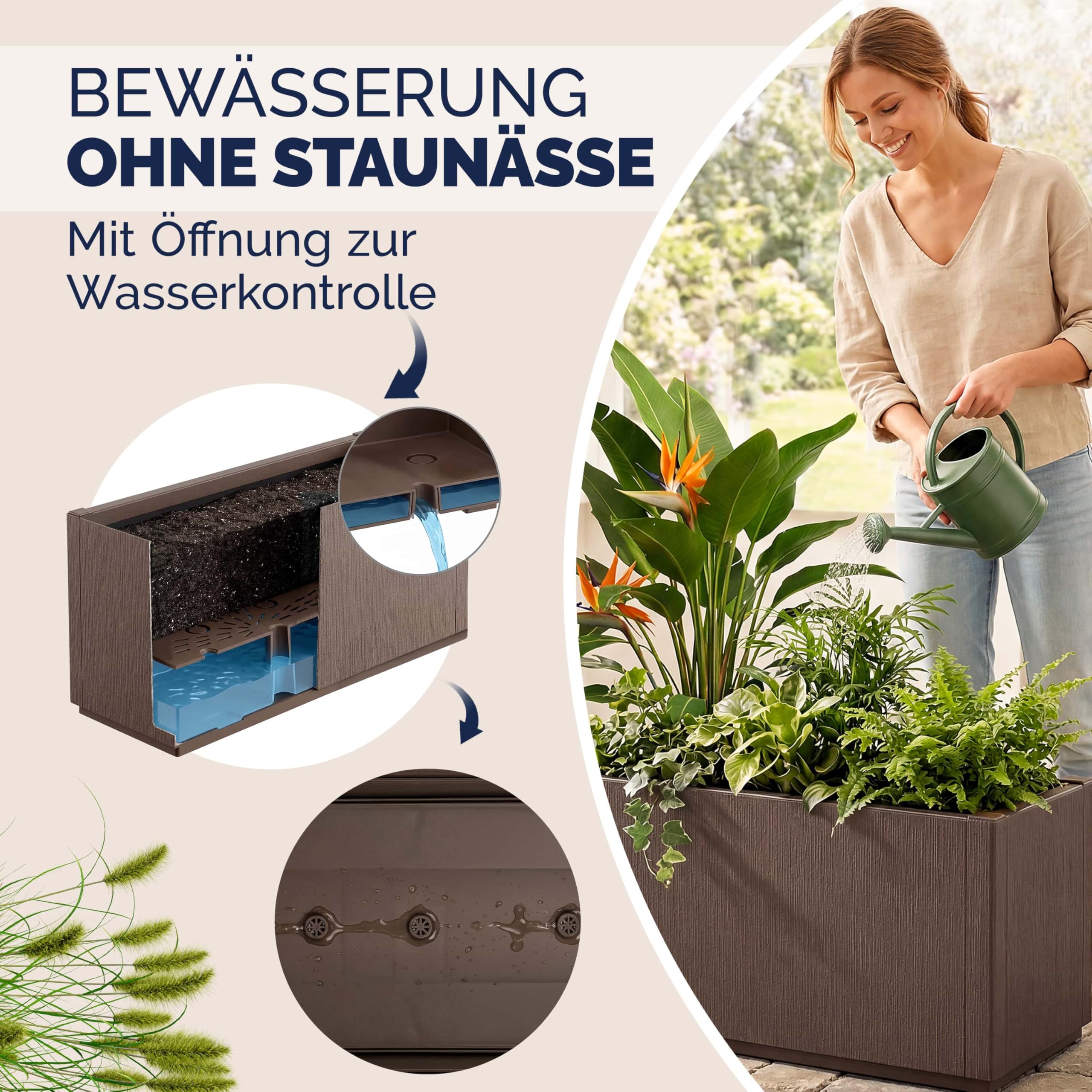 Casaria 2er Set Blumenkasten Ethica | Braun, 80L, 80x36x36cm, Garten, Wetterbeständig, Pflanzkasten